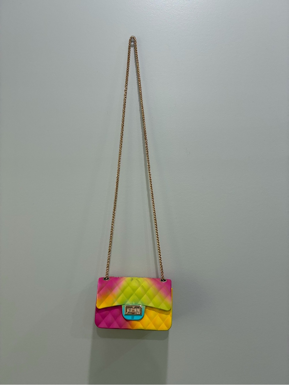 Rainbow Quilted Crossbody Bag with Gold Chain #rubber 8”wide